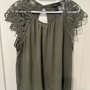 Miss Chievous Khaki Lace Accent Blouse